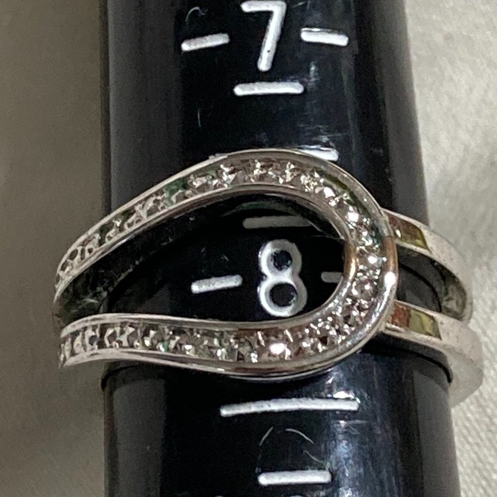 Sterling silver double band and rhinestones ring